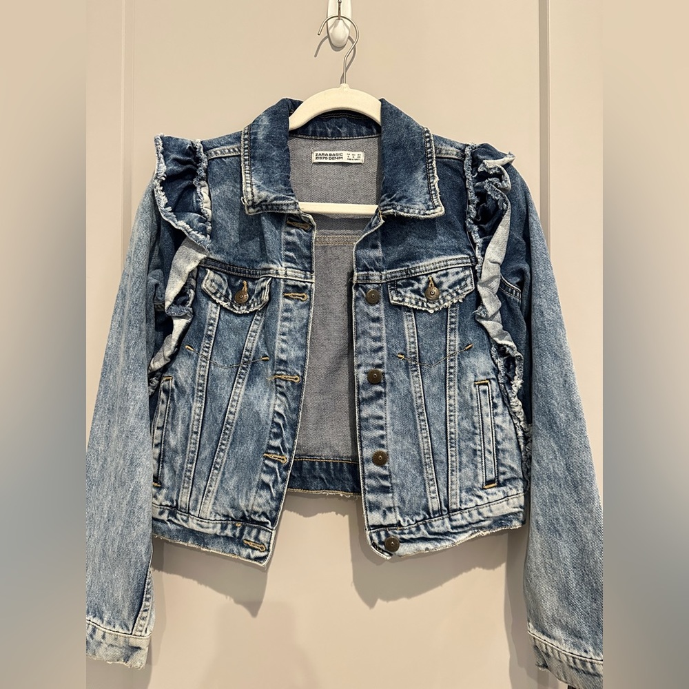 Zara Ruffle Denim Jacket Small - Picture 1 of 3